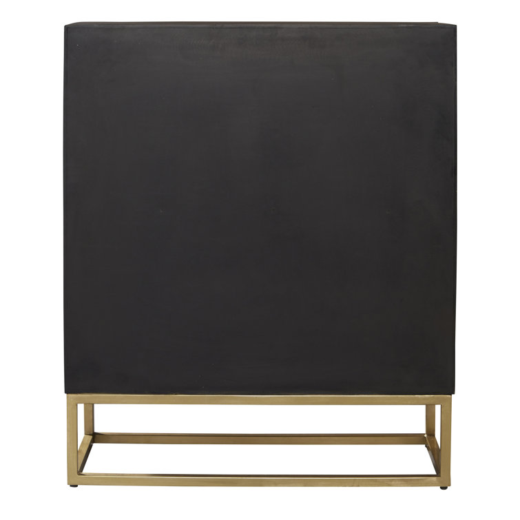 Contemporary Brown and Gold Mango Wood Glass-Paneled Chest