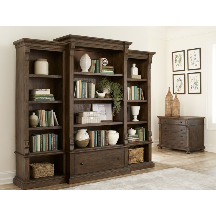Adjustable Brown Wood Traditional Bookcase with Drawer