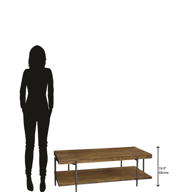 Bedford Park 56" Brown Wood and Metal Rectangular Coffee Table with Shelf