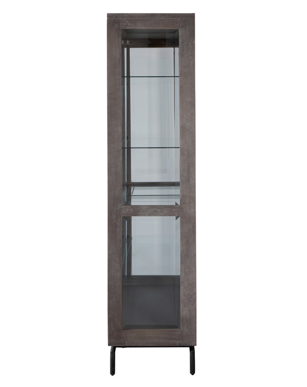 Gray Wood and Glass Display Cabinet with Metal Base