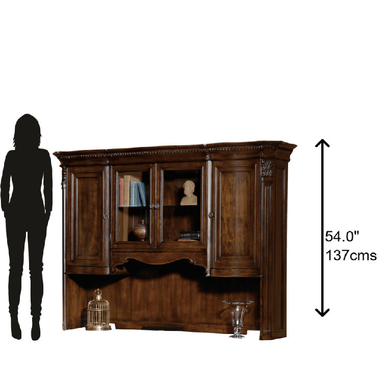 Yuri Old World Walnut Burl 54'' Executive Desk Hutch with Beveled Glass