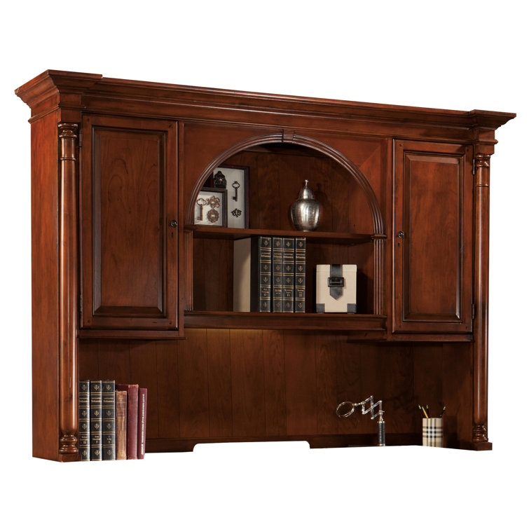 Elegant Weathered Cherry Executive Desk Hutch with Task Lighting