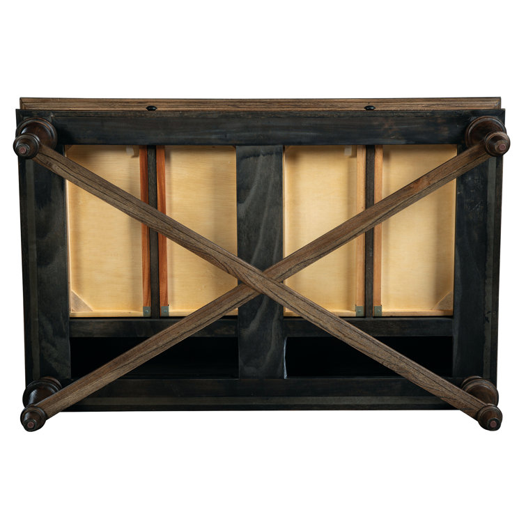 Traditional Beige & Black Rectangular Coffee Table with Storage