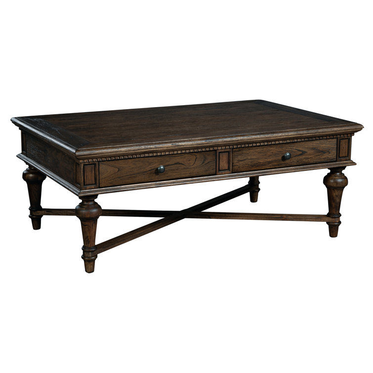 Traditional Beige & Black Rectangular Coffee Table with Storage