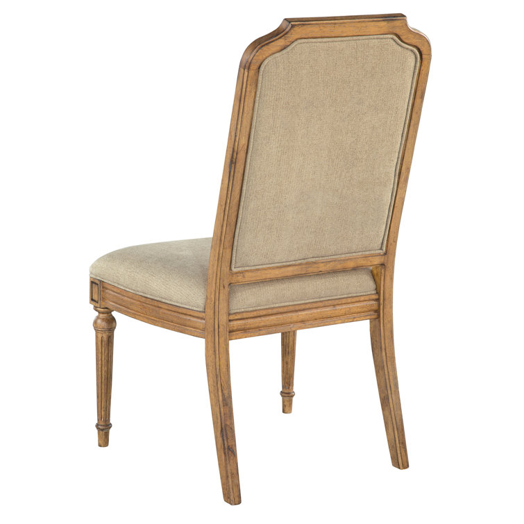 Beige Linen Upholstered Wood Side Chair with Classic Modern Twist