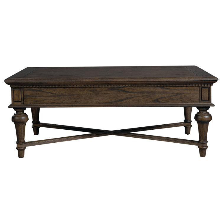 Traditional Beige & Black Rectangular Coffee Table with Storage