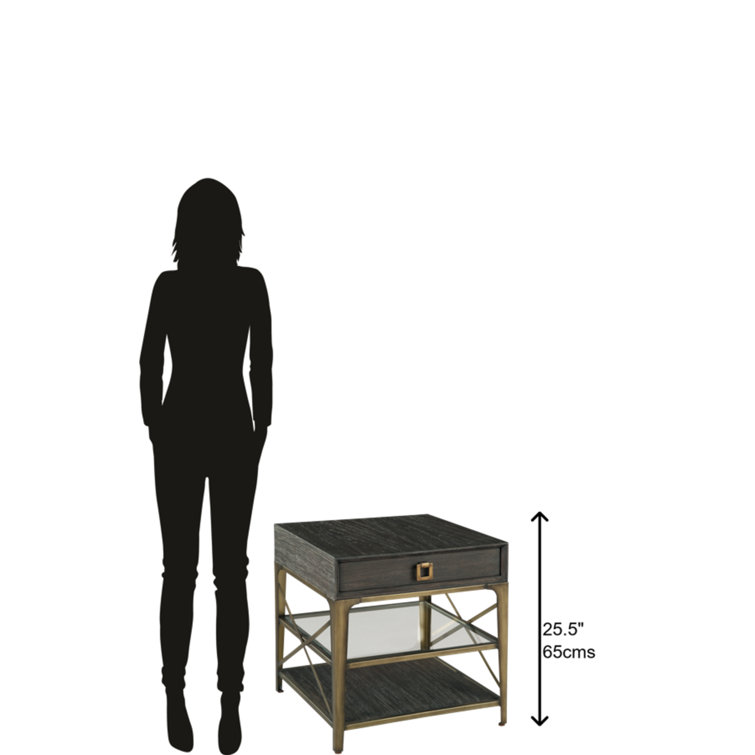 Edgewater Brown and Gold Wood Metal Lamp Table with Drawer