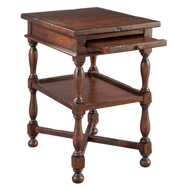 Traditional Mahogany Brown Side Table with Storage Tray
