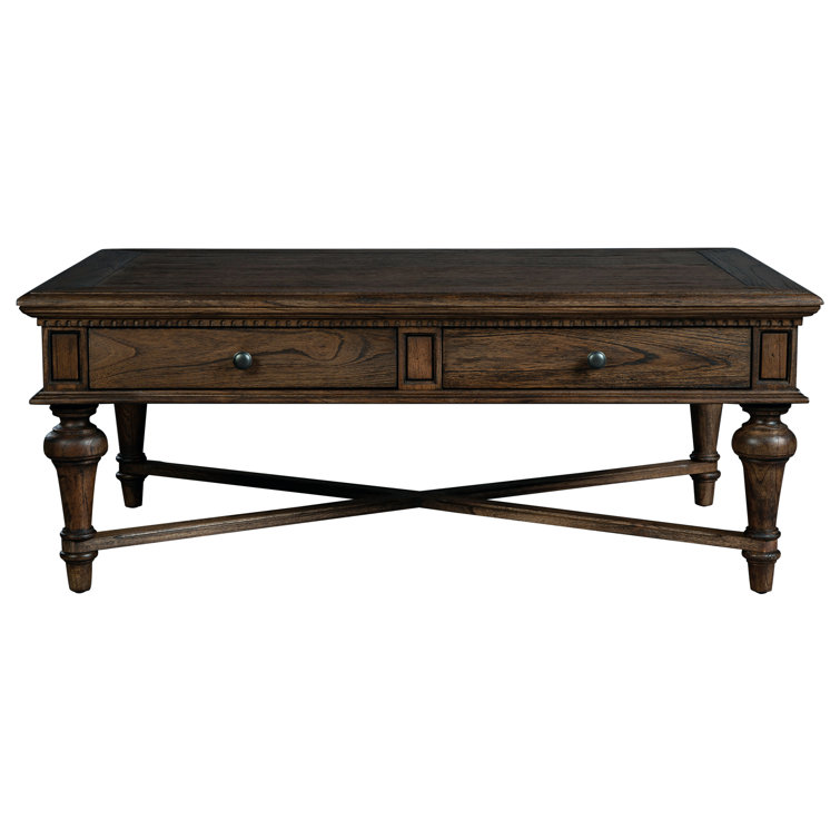 Traditional Beige & Black Rectangular Coffee Table with Storage