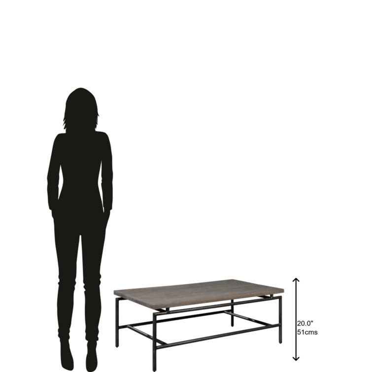 Gray Rectangular Wood and Metal Coffee Table with Storage