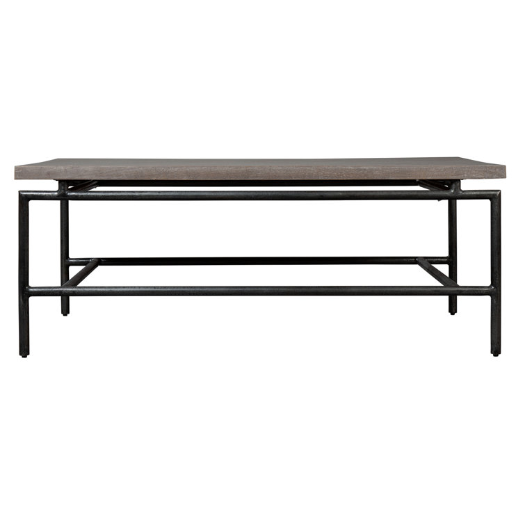 Gray Rectangular Wood and Metal Coffee Table with Storage