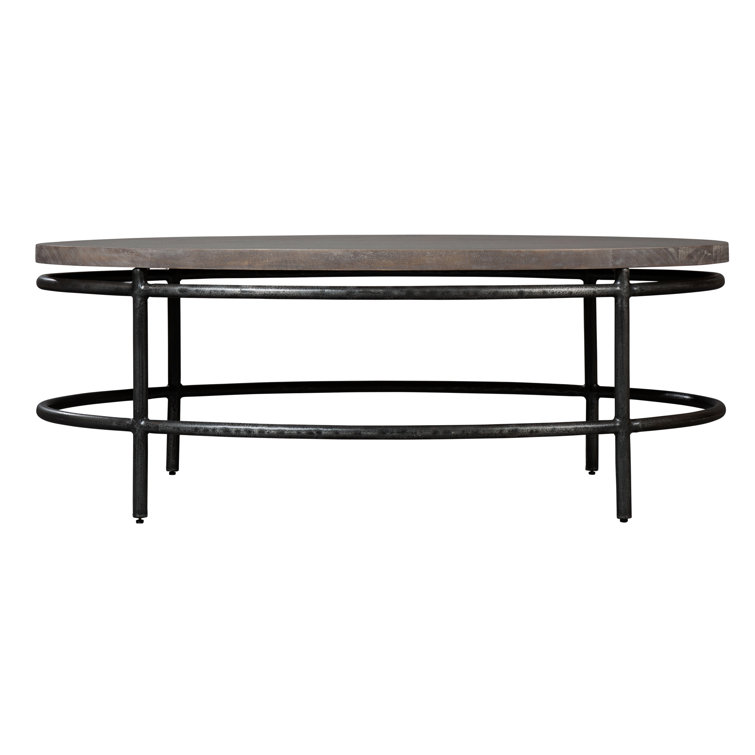 52" Black and Gray Oval Wood Coffee Table with Storage