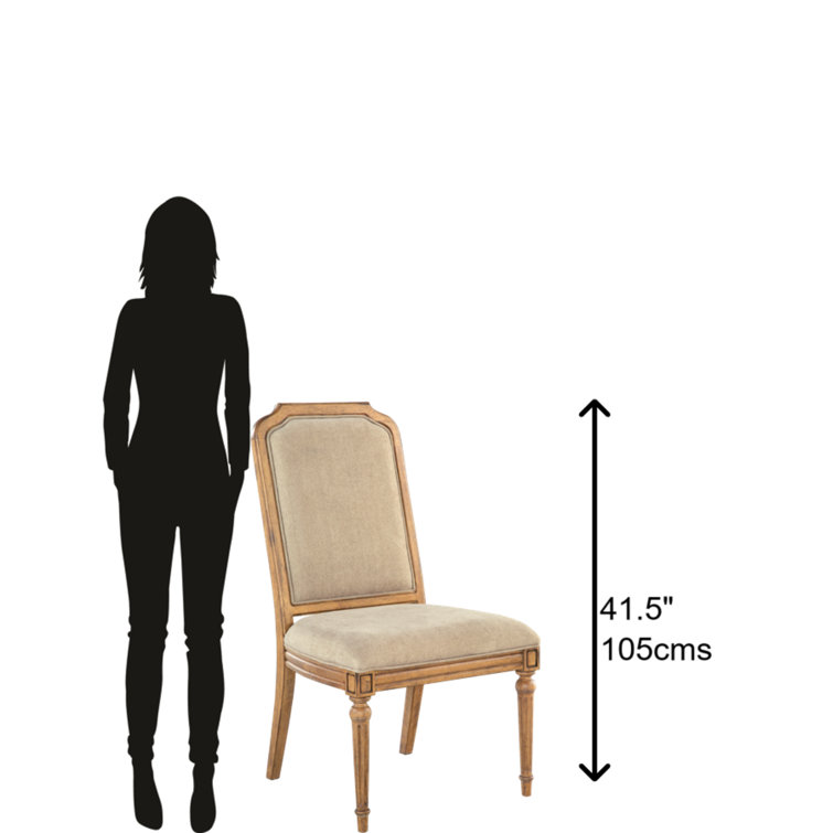 Beige Linen Upholstered Wood Side Chair with Classic Modern Twist