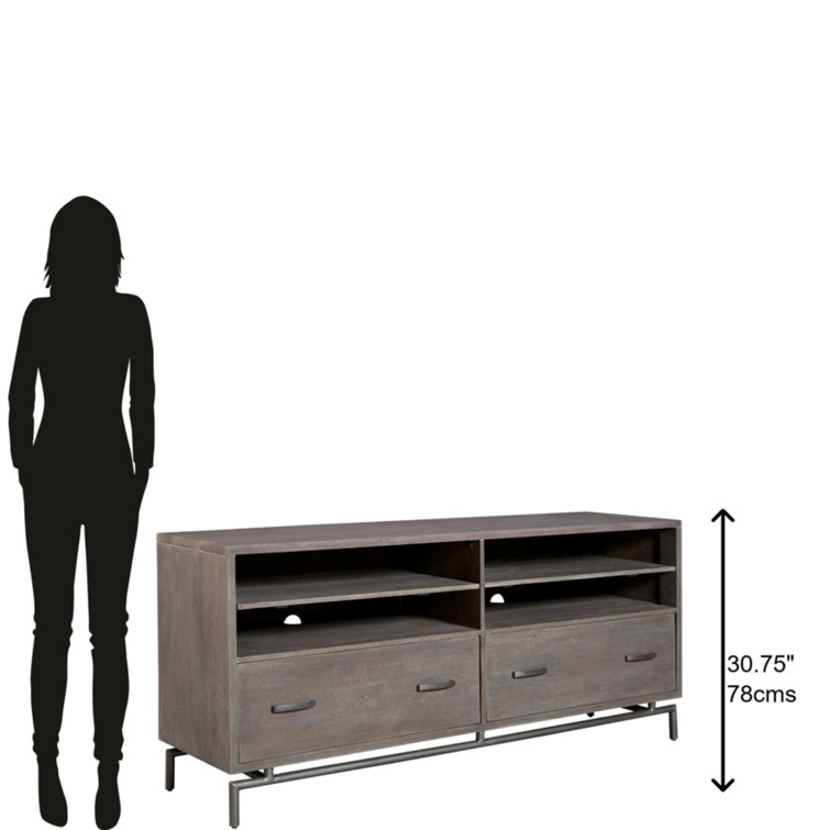 Gray Mango Wood Entertainment Console with Iron Legs