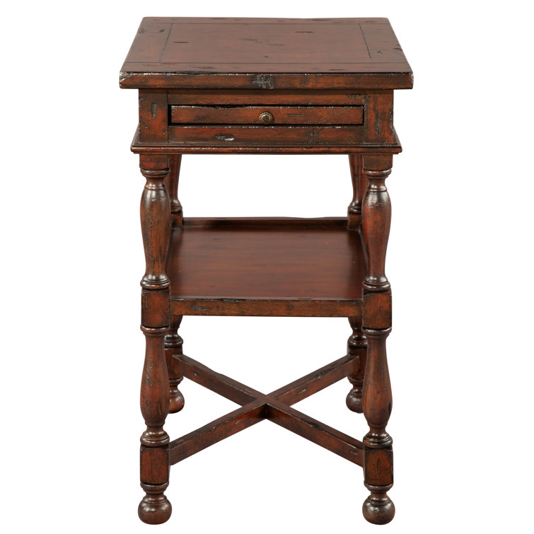 Traditional Mahogany Brown Side Table with Storage Tray