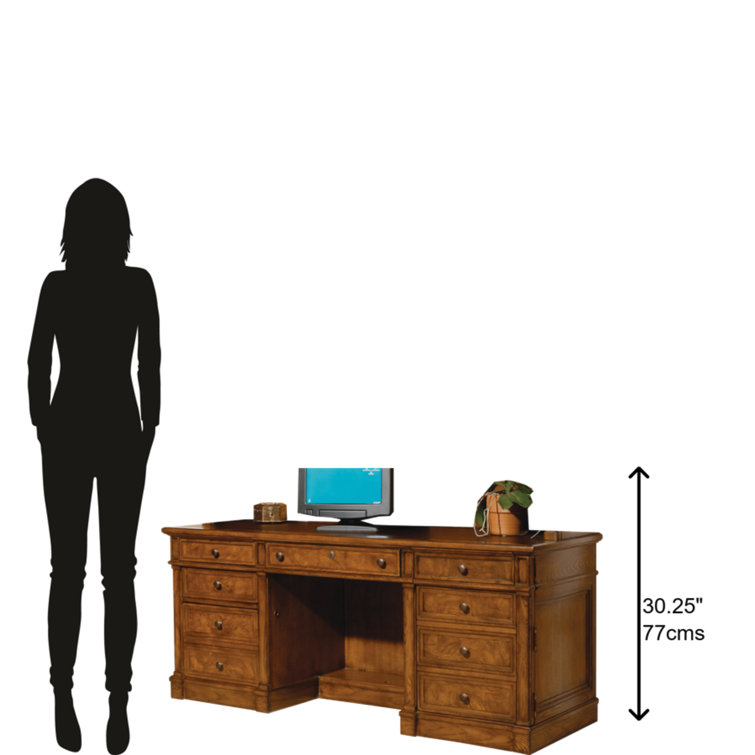Brown Wood Executive Desk with Drawers and Power Outlet