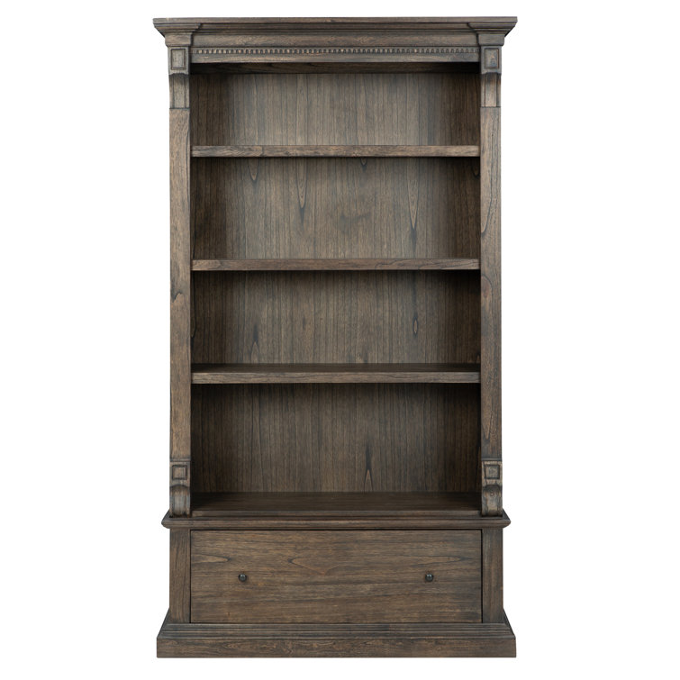 Adjustable Brown Wood Traditional Bookcase with Drawer