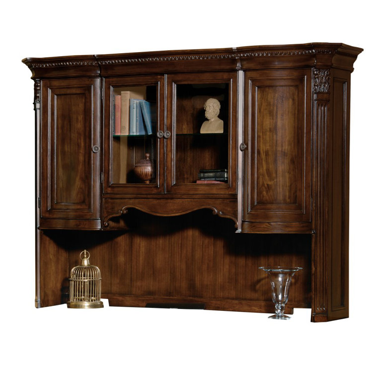 Yuri Old World Walnut Burl 54'' Executive Desk Hutch with Beveled Glass