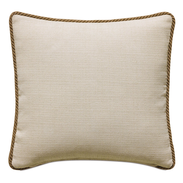 Square Linen Blend Throw Pillow with Faux-Leather Appliques