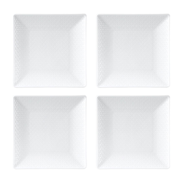 White Geometric Porcelain Square Appetizer Plates, Set of 4