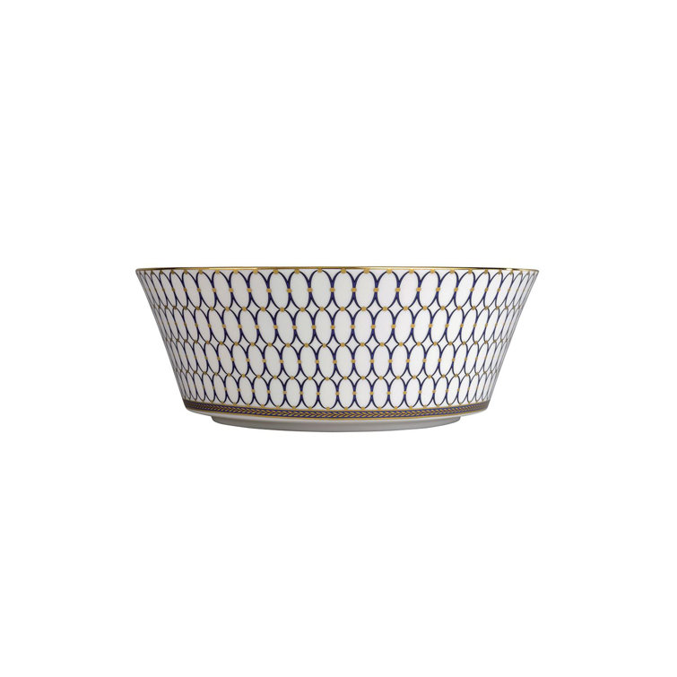Gold and Blue Ceramic 10" Dishwasher Safe Salad Bowl