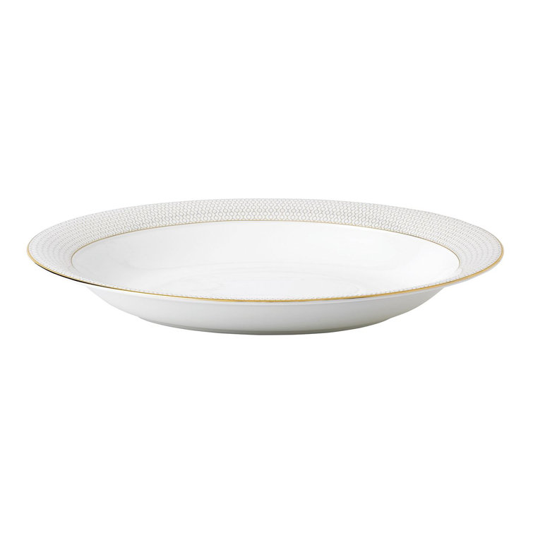 Gio Gold Oval Ceramic Serving Bowl with Geometric Pattern