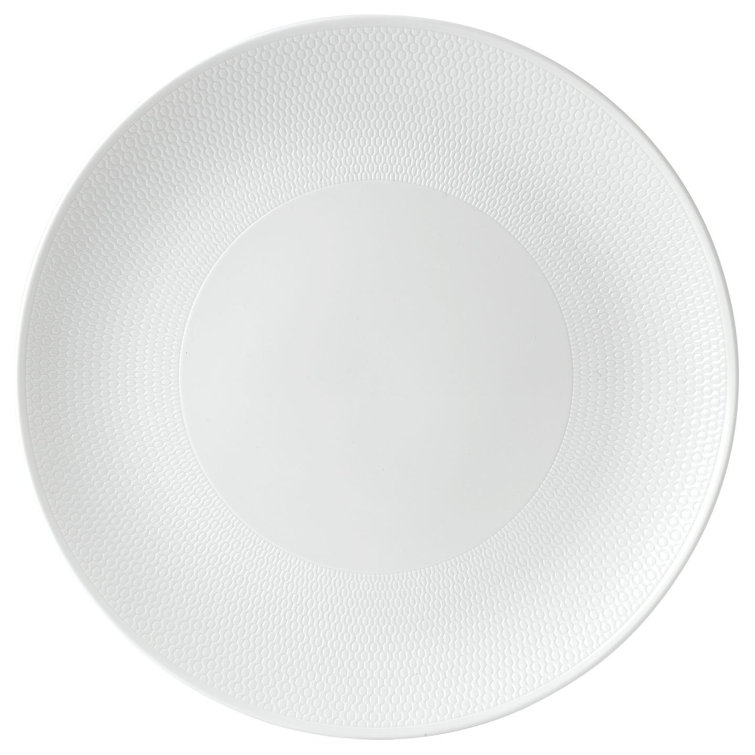 White Ceramic Round Geometric Embossed Serving Platter
