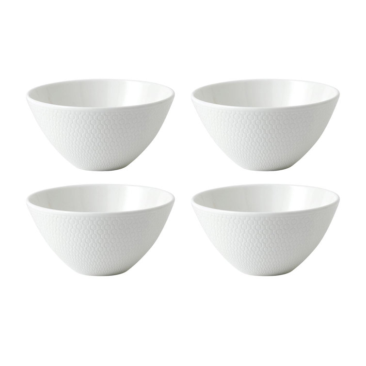 White Geometric Ceramic Round Serving Bowls, Set of 4
