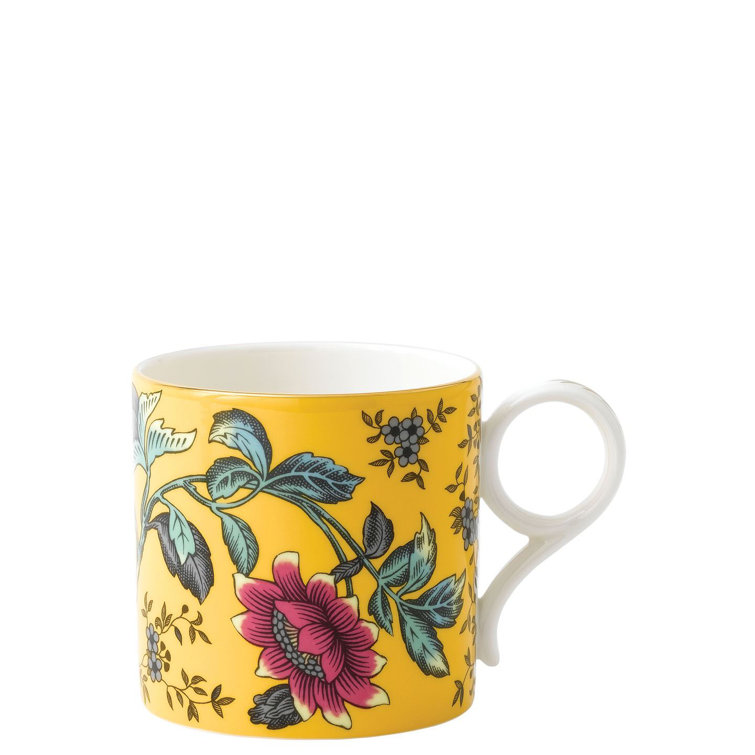 Yellow Floral Bone China Mug with Gold Banding