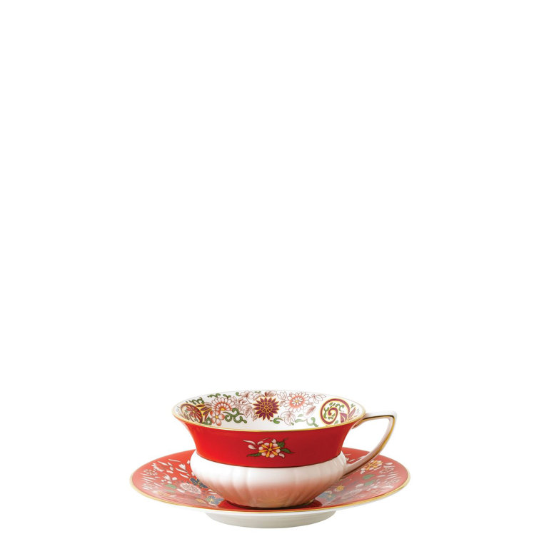 Crimson Jewel Floral Fine Bone China Teacup and Saucer Set