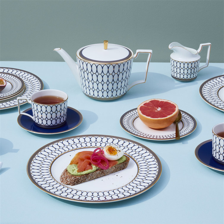 Navy and Gold Bone China Geometric Teapot