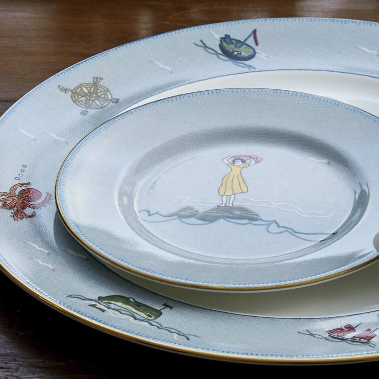 Hand-Painted Coastal Blue Porcelain Bread Plate