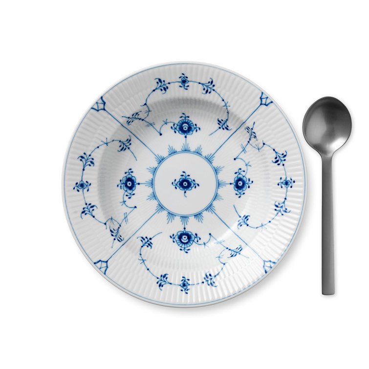 Elegant Blue Fluted 23cm Ceramic Deep Plate