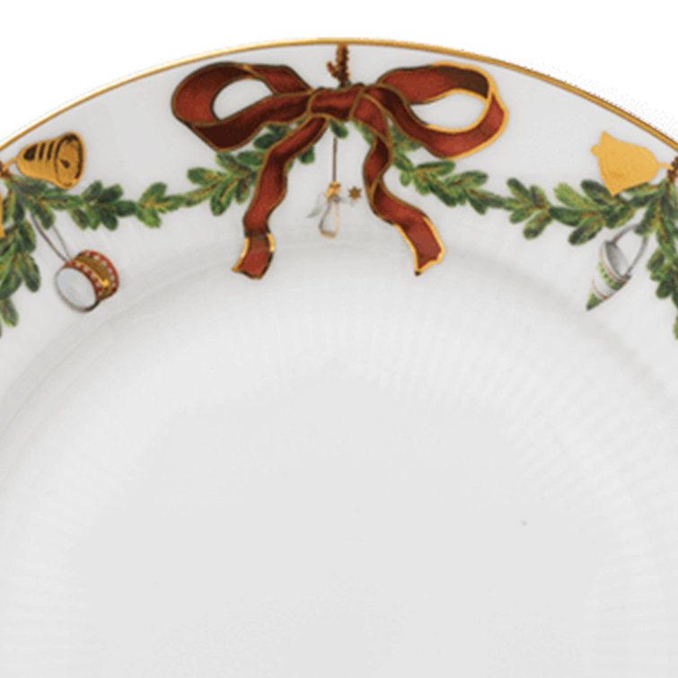Star Fluted Christmas Hand-Painted Porcelain Dessert Plate