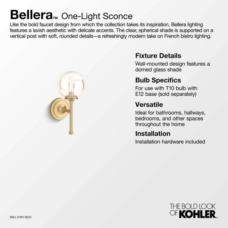 Bellera Brushed Brass 14" Wall Sconce with Glass Globe