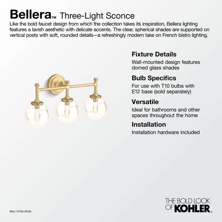 Bellera 22" Brushed Brass 3-Light Wall Sconce with Clear Glass Shades