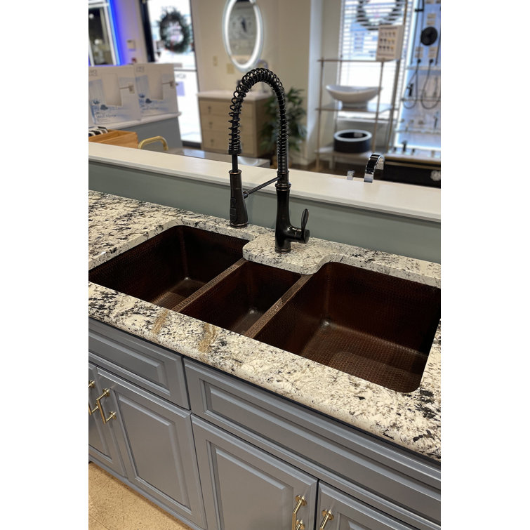 42" Hammered Copper Triple Basin Farmhouse Kitchen Sink