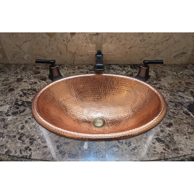 19" Oval Hammered Copper Bathroom Sink with Polished Finish