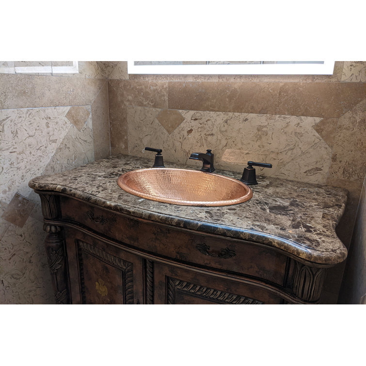 19" Oval Hammered Copper Bathroom Sink with Polished Finish