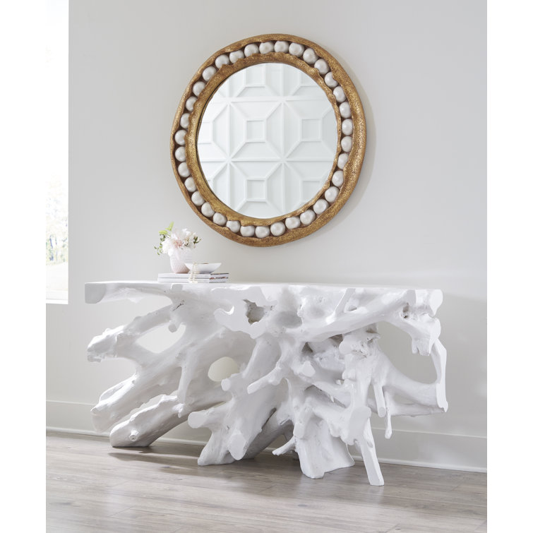 Pearl Beaded Gold Leaf Round Mirror 36"