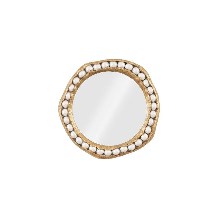 Pearl Beaded Gold Leaf Round Mirror 36"