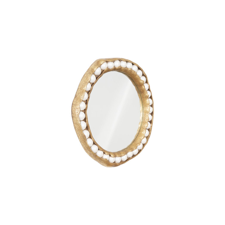 Pearl Beaded Gold Leaf Round Mirror 36"