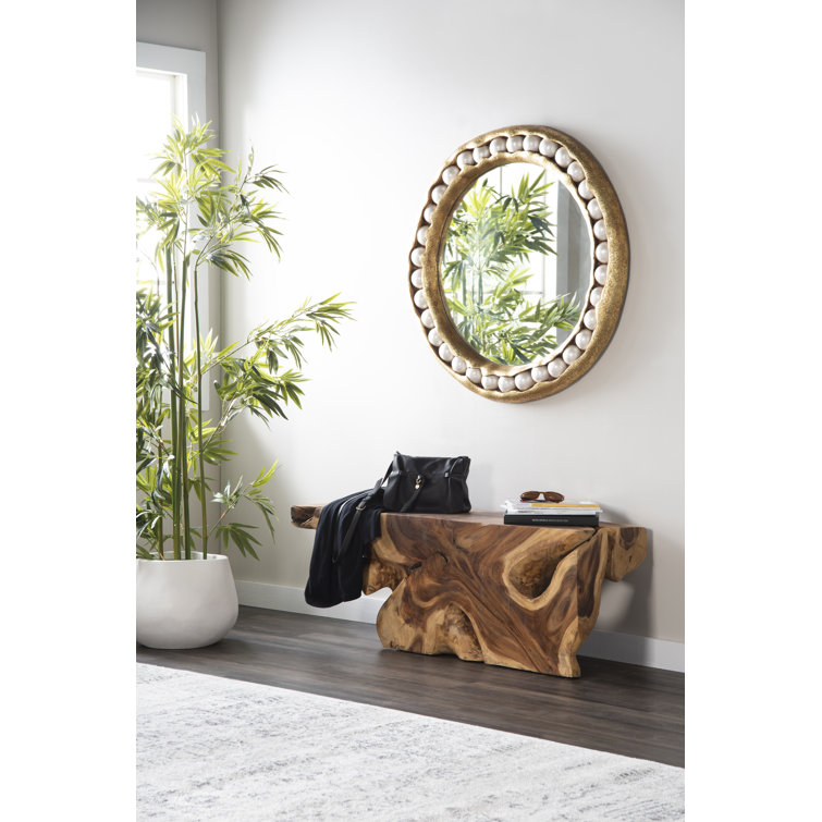 Pearl Beaded Gold Leaf Round Mirror 36"