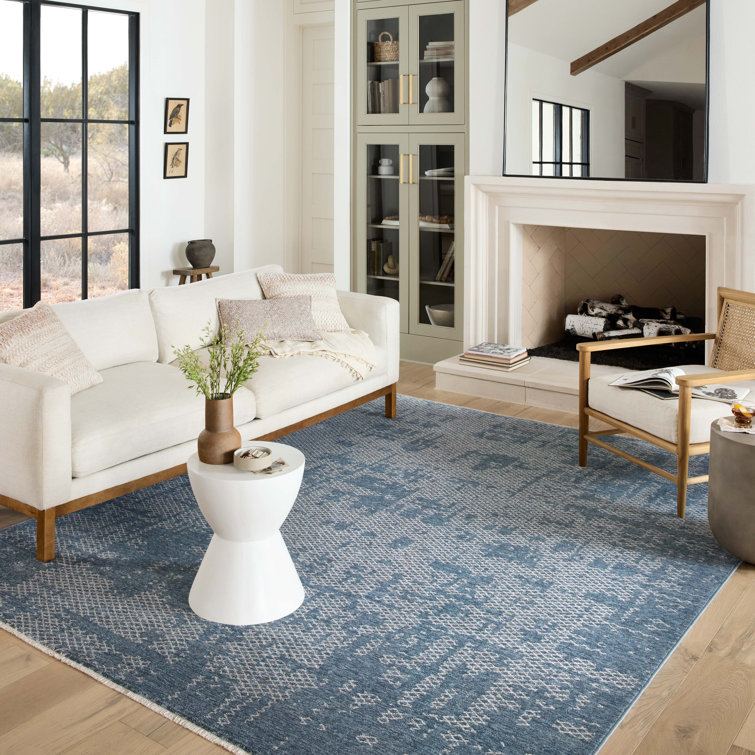 Denim and Dove Rectangular Stain-Resistant Viscose Rug