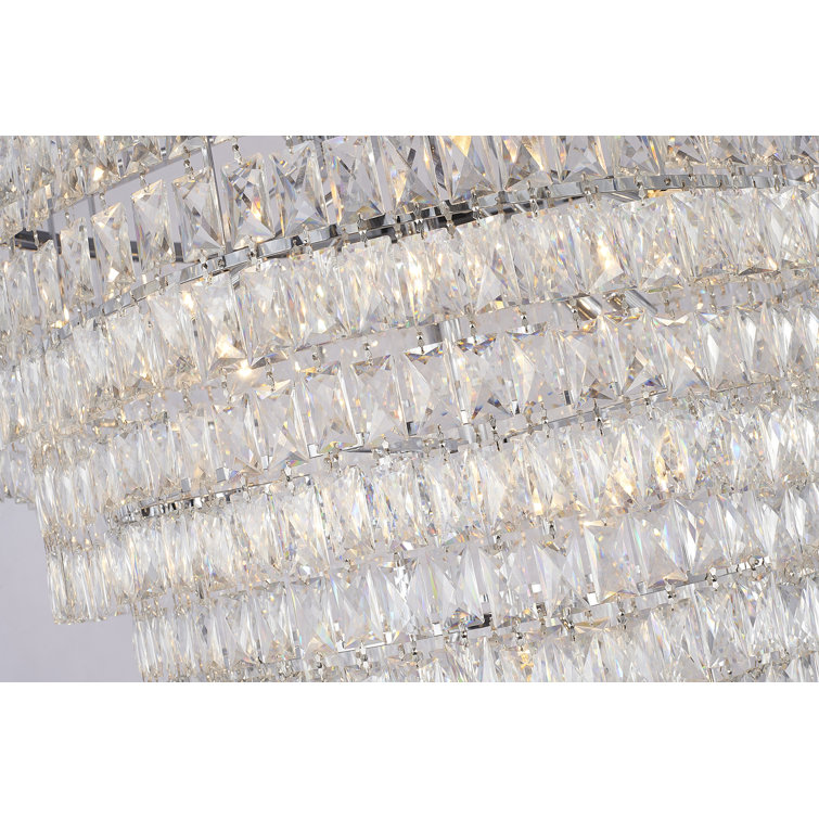 Elegant Chrome 32" Crystal Raindrop 27-Light Chandelier