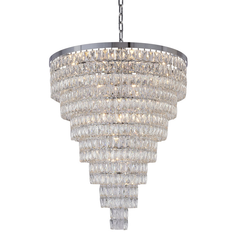 Elegant Chrome 32" Crystal Raindrop 27-Light Chandelier