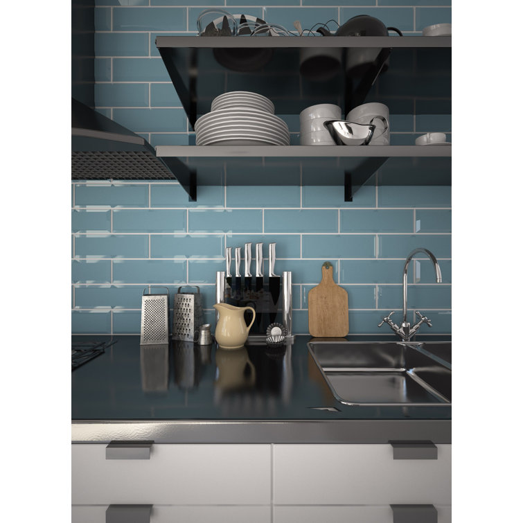 Kiwi 3" x 12" Beveled Glass Subway Wall Tile