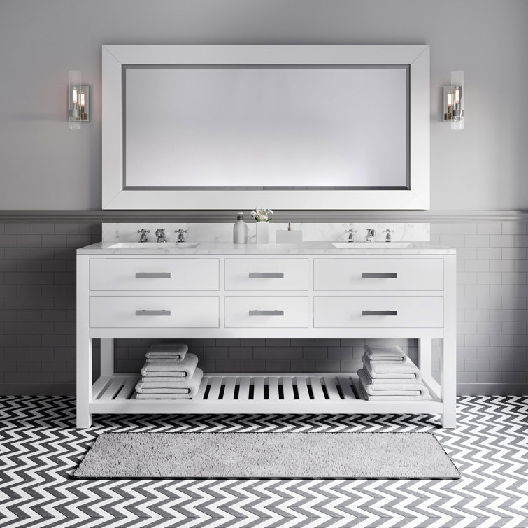 Madalyn 72" Pure White Double Sink Bathroom Vanity with Marble Top