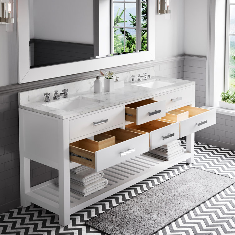 Madalyn 72" Pure White Double Sink Bathroom Vanity with Marble Top