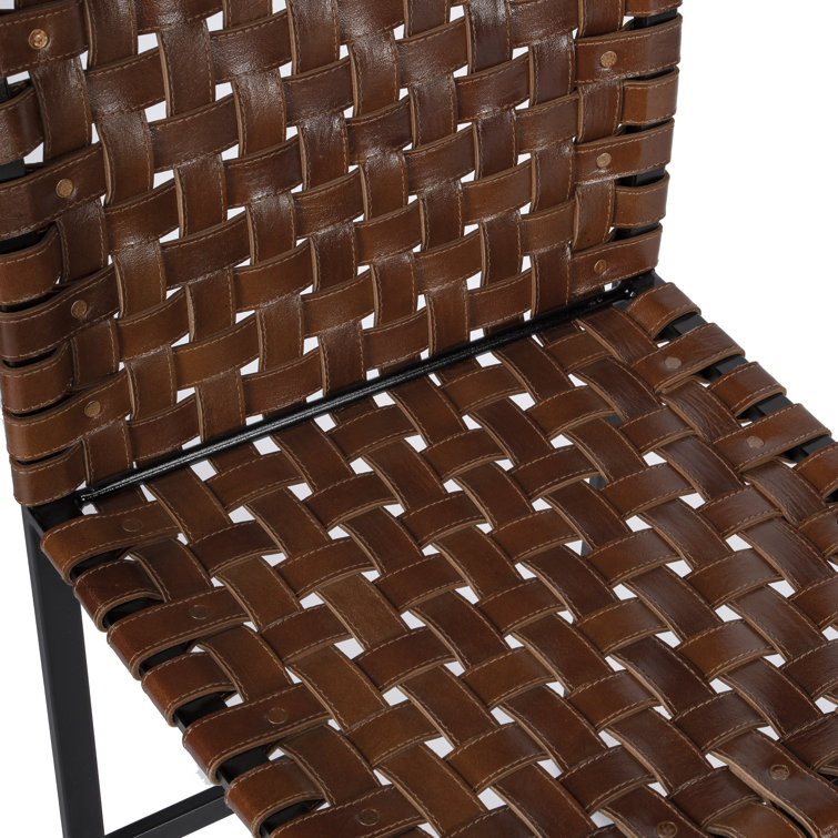 Urban Rustic Black Iron Base Genuine Leather Side Chair